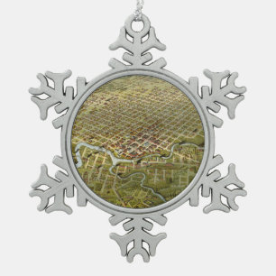 Alte Karte von Houston Texas (1891) Schneeflocken Zinn-Ornament