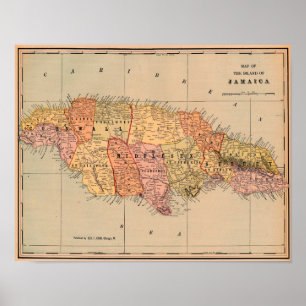 Alte Karte von Jamaika Poster