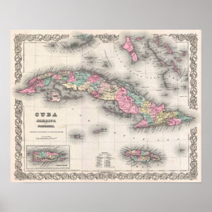 Alte Karte von Kuba, Jamaika, Puerto Rico Poster