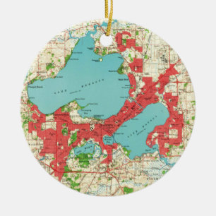 Alte Karte von Madison Wisconsin (1959) Keramik Ornament