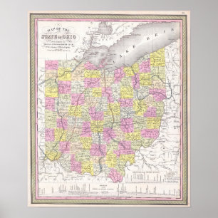 Alte Karte von Ohio, 1850 Poster