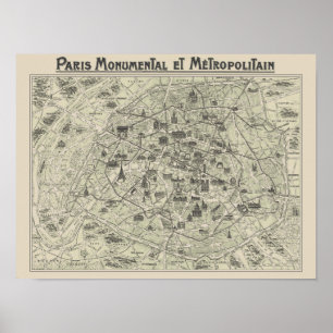 Alte Karte von Paris Poster