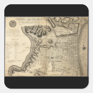 Alte Karte von Philadelphia Pennsylvania aus dem J Quadratischer Aufkleber