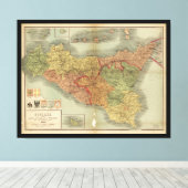 Alte Karte von Sizilien aus dem Jahr 1900 (Sicilia Leinwanddruck (Insitu (Holzboden))