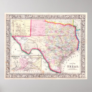 Alte Karte von Texas, 1864 Poster