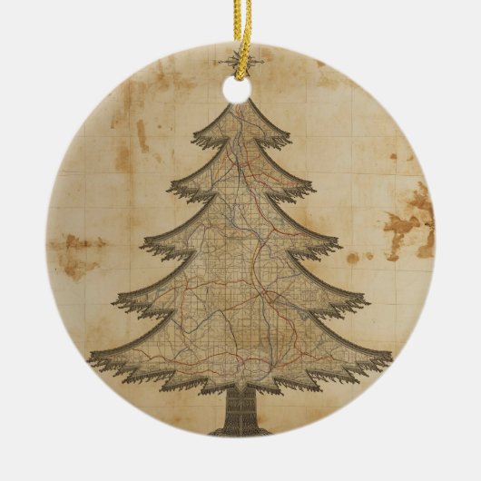 Alte Karte Weihnachtsbaum Keramik Ornament (Vorne)