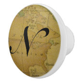 Alte Karten-Monogramm-Fach-Züge Keramikknauf (Rechts)