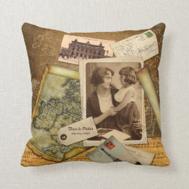Alte Karten-Postkarten-Papier-Collagen-Vintager Kissen
