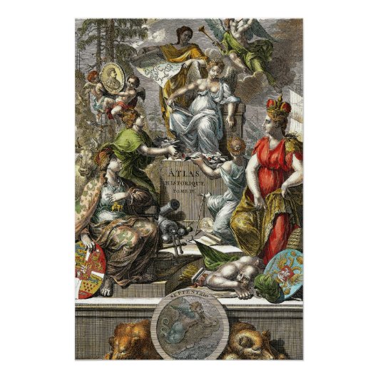 Alte kartografische Kartenstrichzeichnung Poster (Vorderseite)