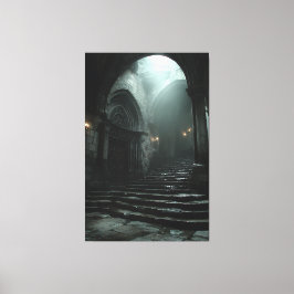 Alte Kathedrale Treppenweg Nebel Licht Leinwanddruck