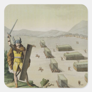 Alte Kelten oder Gauls im Kampf, c.1800-18 (colou Quadratischer Aufkleber