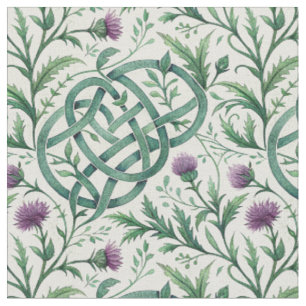 Alte keltische Knoten- und Purpurdistel-Blumengest Stoff