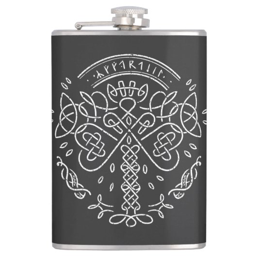 Alte keltische Knüpfarbeit - Baum des Lebens Flachmann (Vorderseite)