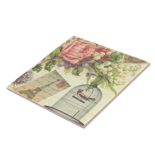 Alte Keramik mit Blumenvögeln Fliese (Seite)