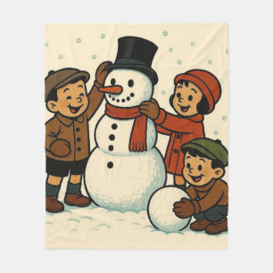 Alte Kinder bauen einen Schneemann Fleecedecke