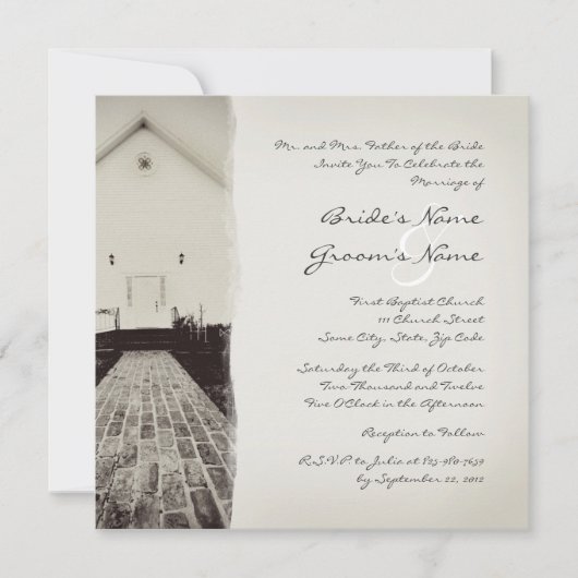 Alte Kirche Vintage Hochzeit Einladung (Vorderseite)