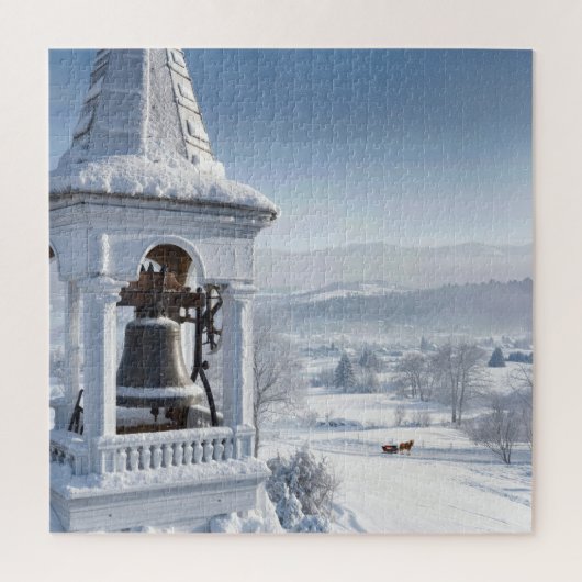 Alte Kirchenglocke mit Pferdeschlitten Puzzle (Vertikal)
