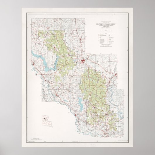 Alte Kisatchie National Forest Map (1967) Poster (Vorne)
