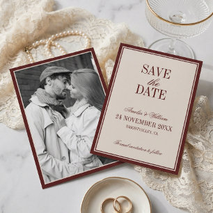 Alte Klasse Zeitloses Burgunder Creme Hochzeits- Save The Date