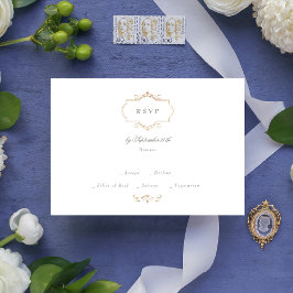 Alte klassische goldene Salbei-Monogramm-Hochzeit RSVP Karte