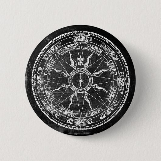 Alte Kompassrose (S/W) Button (Vorderseite)