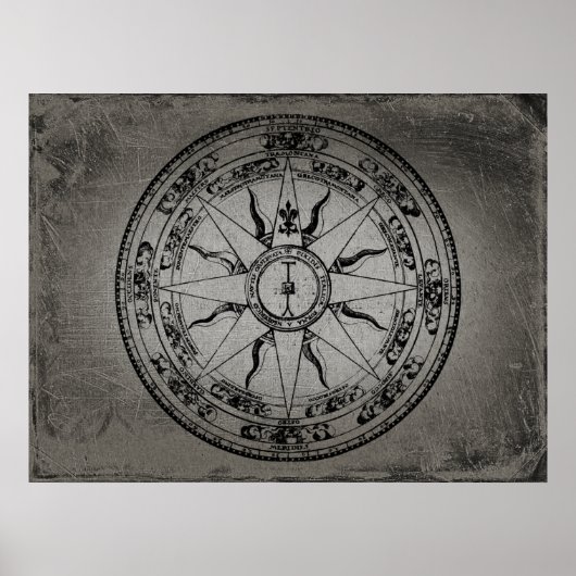 Alte Kompassrose (S/W) Poster (Vorne)