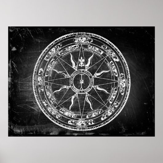 Alte Kompassrose (S/W) Poster (Vorne)
