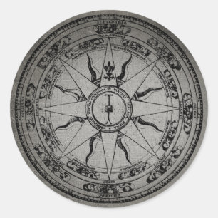 Alte Kompassrose (S/W) Runder Aufkleber