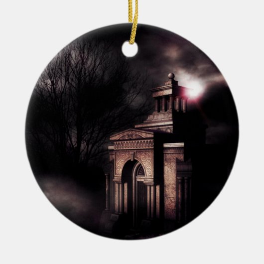 Alte Krypta im dunklen Wald Keramik Ornament (Vorne)