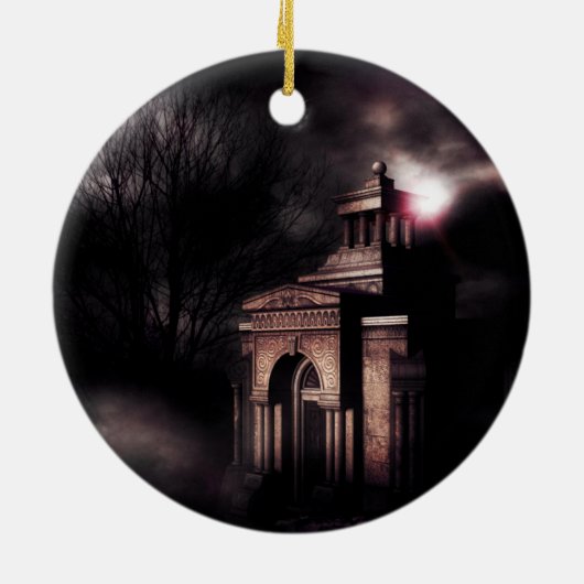 Alte Krypta im dunklen Wald Keramik Ornament (Hinten)