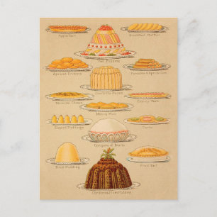 Alte Kuchen und Puddings Kochen Geschichte Postkarte