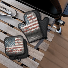 Alte lackierte Patriotische USA Flag Personalisier Ofenhandschuh & Topflappen-Set