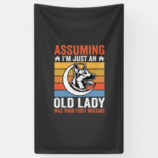 Alte Lady-Hund-Warnung Retro Banner (Vertikal)