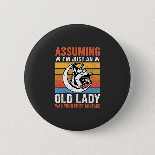 Alte Lady-Hund-Warnung Retro Button (Vorderseite)