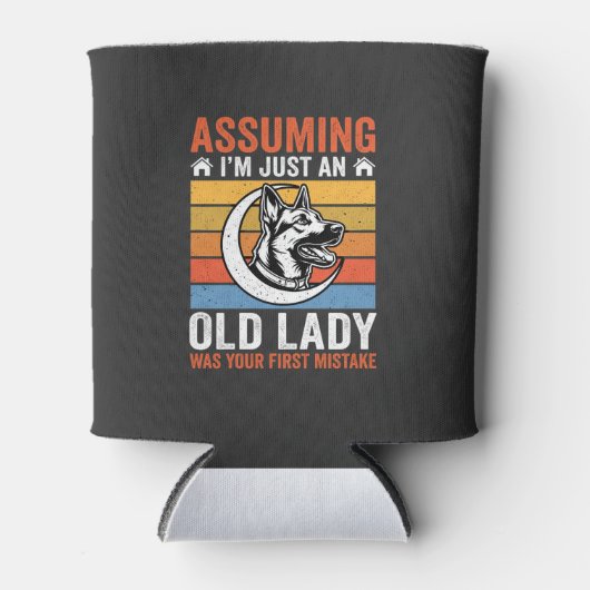 Alte Lady-Hund-Warnung Retro Dosenkühler (Vorderseite)