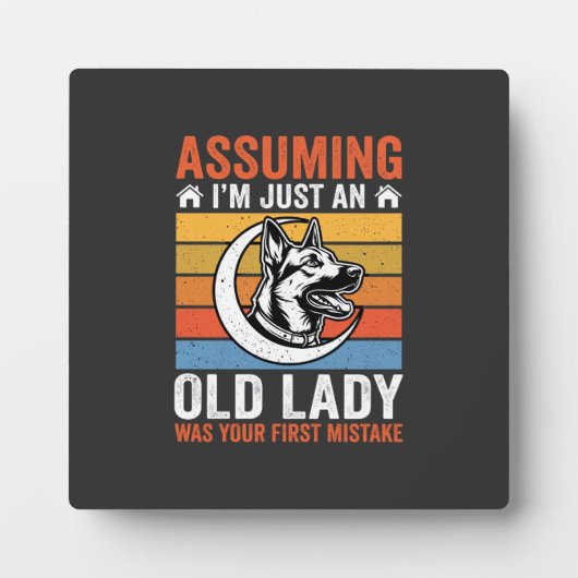Alte Lady-Hund-Warnung Retro Fotoplatte (Vorderseite)