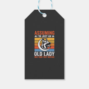 Alte Lady-Hund-Warnung Retro Geschenkanhänger