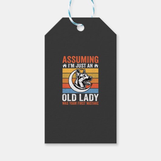 Alte Lady-Hund-Warnung Retro Geschenkanhänger (Vorderseite)