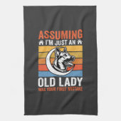 Alte Lady-Hund-Warnung Retro Geschirrtuch (Vertikal)