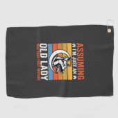 Alte Lady-Hund-Warnung Retro Golfhandtuch (Horizontal)