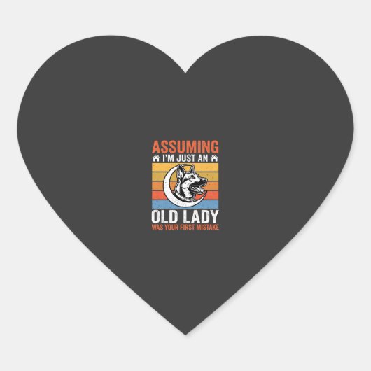 Alte Lady-Hund-Warnung Retro Herz-Aufkleber (Vorderseite)