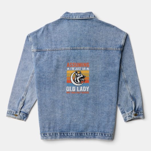 Alte Lady-Hund-Warnung Retro Jeansjacke (Rückseite)