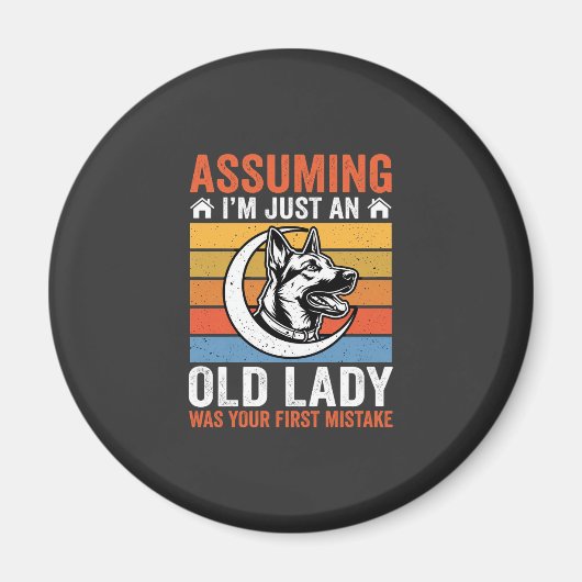 Alte Lady-Hund-Warnung Retro Magnet (Vorne)