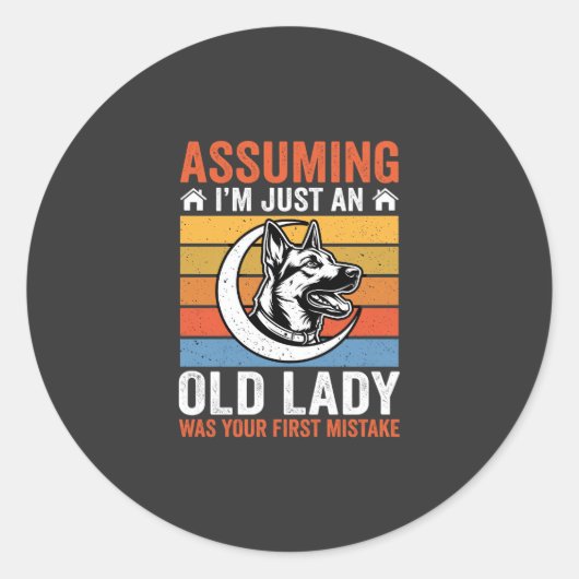Alte Lady-Hund-Warnung Retro Runder Aufkleber (Vorderseite)