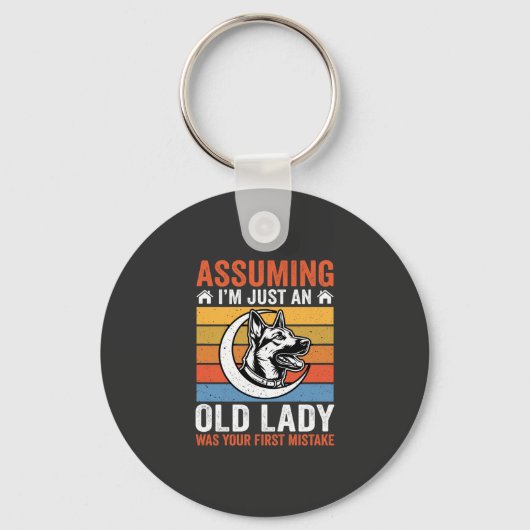 Alte Lady Hund Warnung Retro Schlüsselanhänger (Vorderseite)
