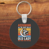 Alte Lady Hund Warnung Retro Schlüsselanhänger (Vorderseite)