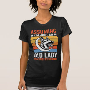Alte Lady-Hund-Warnung Retro T-Shirt