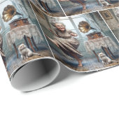 Alte Lady tanzt zu Gramophon Geschenkpapier (Rolleneckpunkt)