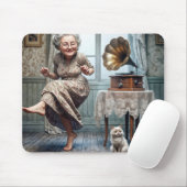 Alte Lady tanzt zu Gramophon Mousepad (Mit Mouse)