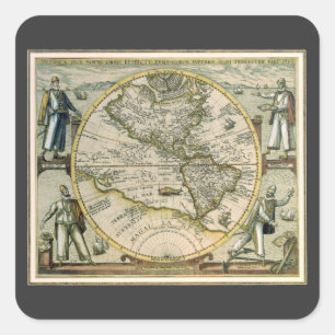 Alte Landkarte, 1596, America Sive Novus Orbis Quadratischer Aufkleber